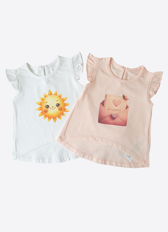 Organik Mellow 2li T-Shirt Beyaz Pembe