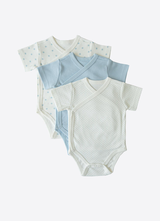 Organik New Dreams 3lü Kısa Kol Kruvaze Body Mavi