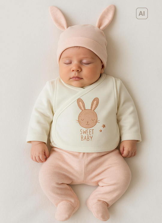 Organik Sweet Rabbit 12li Zıbın Set Ekru