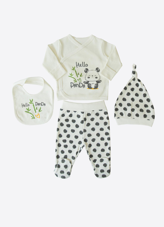 Organik Panda 4'lü Zıbın Set Ekru