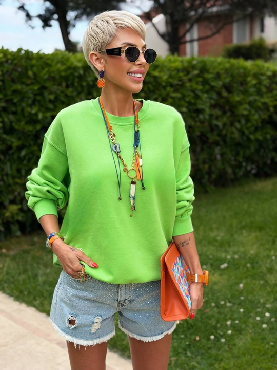 YEŞİL S.STUDIO YIKAMALI OVERSIZE SWEATSHIRT