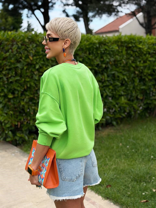 YEŞİL S.STUDIO YIKAMALI OVERSIZE SWEATSHIRT