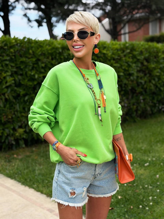 YEŞİL S.STUDIO YIKAMALI OVERSIZE SWEATSHIRT