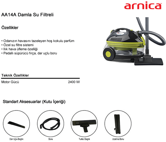 Arnica AA14A Damla 2400W Su Filtreli Elektrikli Süpürge | Süpürge Sepeti