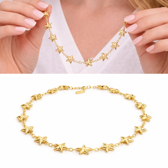  Yıldız Model Gold Renk Kolye