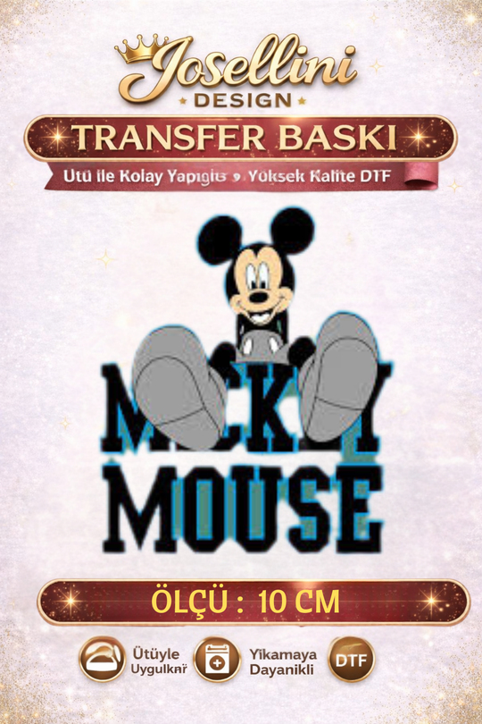 Mickey Mouse DTF Transfer Baskı 10 cm Ütüyle Yapışan Tişört Baskısı