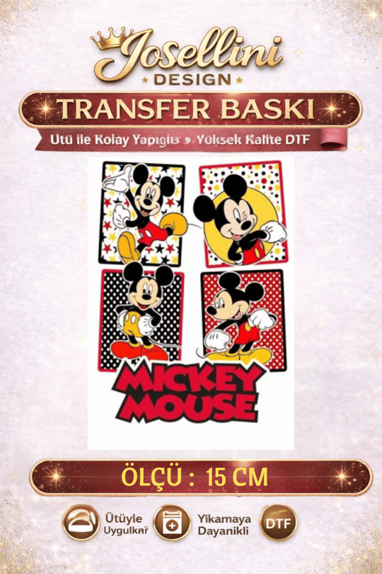 Mickey Mouse Figürlü DTF Transfer Baskı 15 cm –  Çocuk Tişört Baskısı