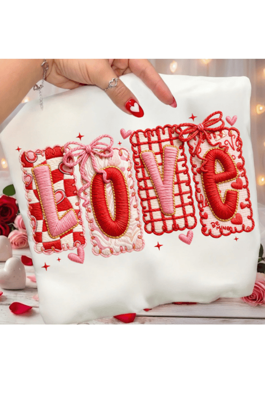 Patchwork Love Peluş Efekt DTF Transfer Baskı 20 cm