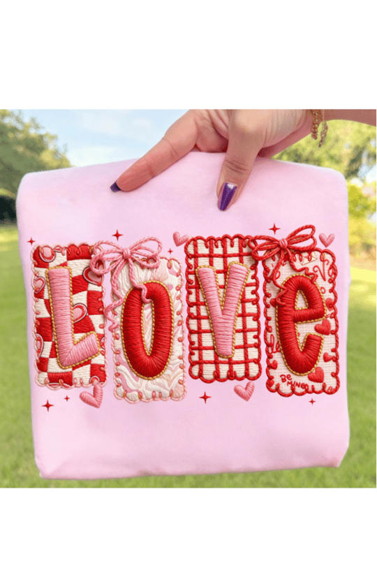 Patchwork Love Peluş Efekt DTF Transfer Baskı 20 cm