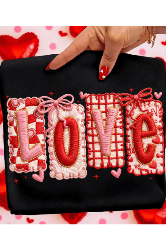 Patchwork Love Peluş Efekt DTF Transfer Baskı 20 cm