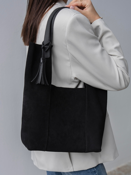 6414 Siyah Süet Hakiki Süet Kadın Çanta