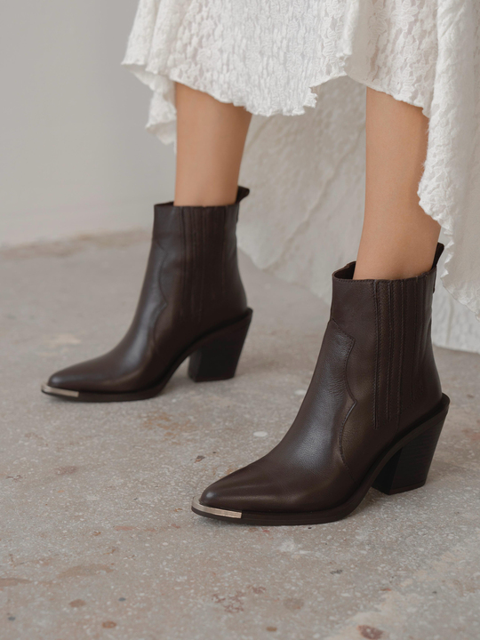 Asron Kahve Hakiki Deri Kadın Bot