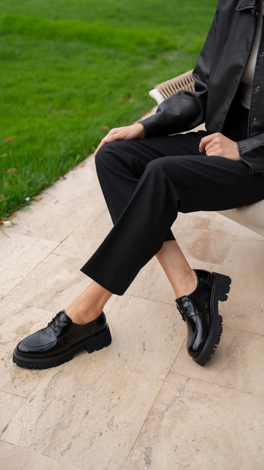 Bella Siyah Rugan   Hakiki Deri Kadın   Makosen Ayakkabı