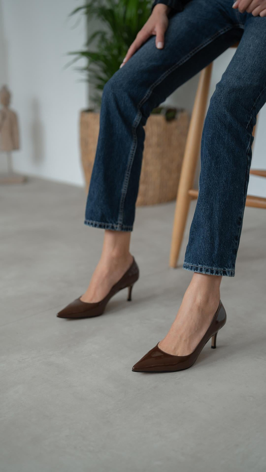 Brant Kahve Rugan Hakiki Deri Kadın Stiletto