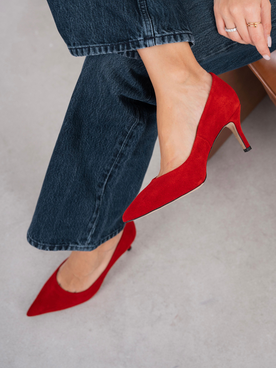 Brant Kırmızı Süet Hakiki Deri Kadın Stiletto