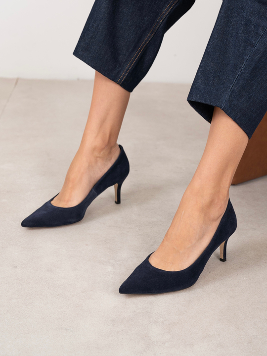 Brant Lacivert Süet Hakiki Deri Kadın Stiletto