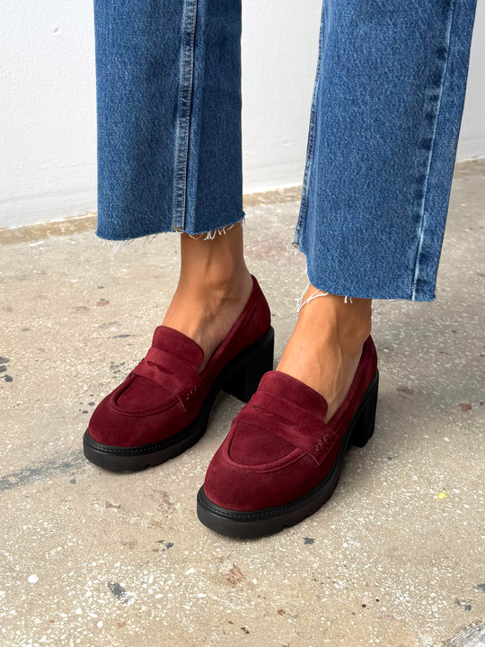 Caly Bordo Süet Hakiki Deri Kadın Makosen Ayakkabı
