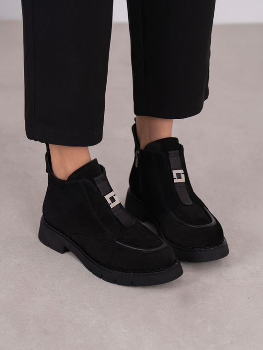 Clev Siyah Süet Hakiki Deri Kadın Bot