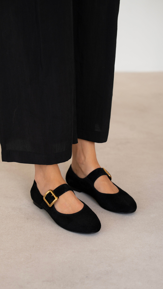 Coala Siyah Süet Hakiki Deri  Babet