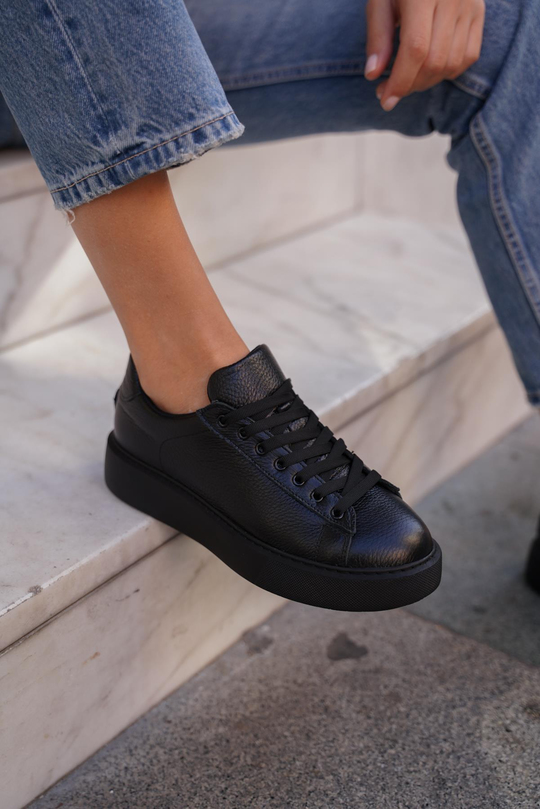 Cool Simsiyah Deri   Spor Ayakkabi