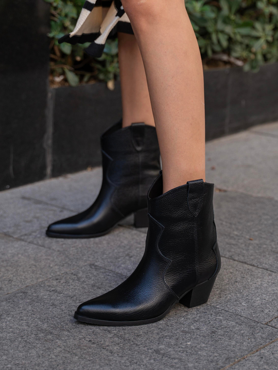 Marta Siyah Deri Hakiki Deri Kadın Bot