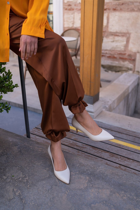 Nell Ekru Deri Hakiki Deri Kadın Stiletto