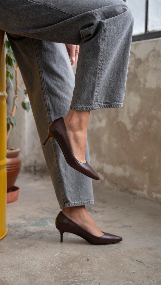 Nell Kahve Deri   Stiletto