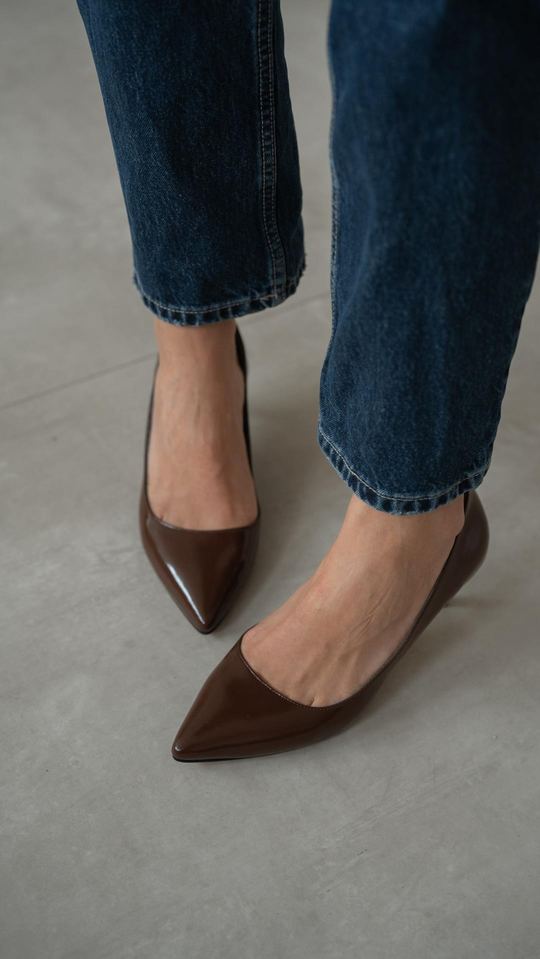 Nell Kahve Rugan Hakiki Deri Kadın Stiletto