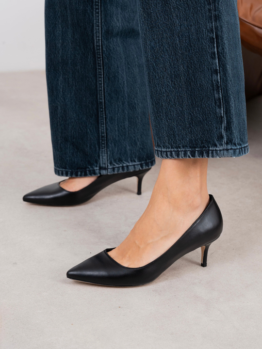 Nell Siyah Deri Hakiki Deri Kadın Stiletto