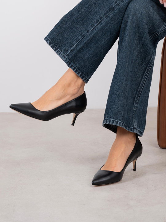 Nell Siyah Deri Hakiki Deri Kadın Stiletto