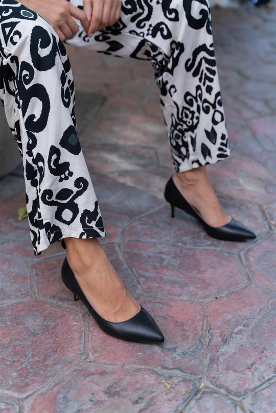 Nell Siyah Deri Hakiki Deri Kadın Stiletto