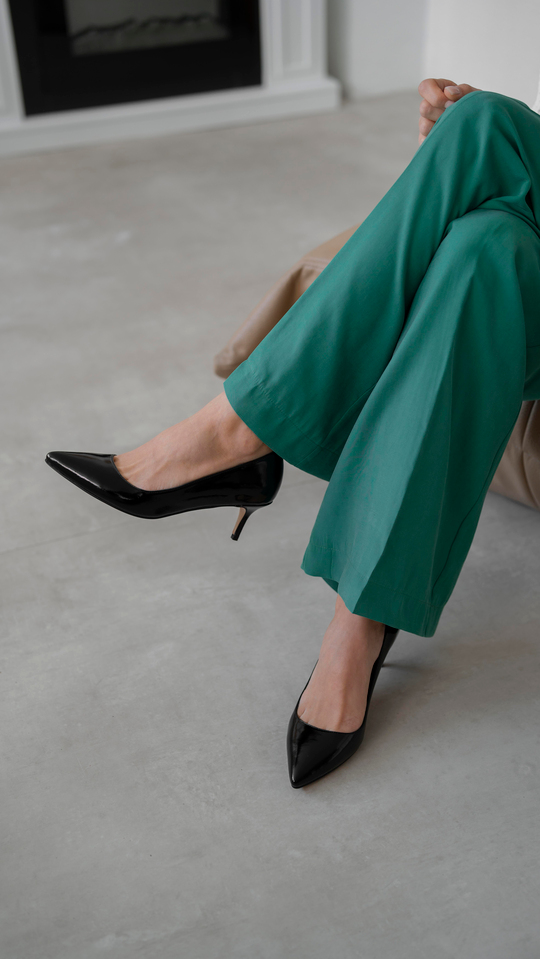 Nell Siyah Rugan Hakiki Deri Kadın Stiletto