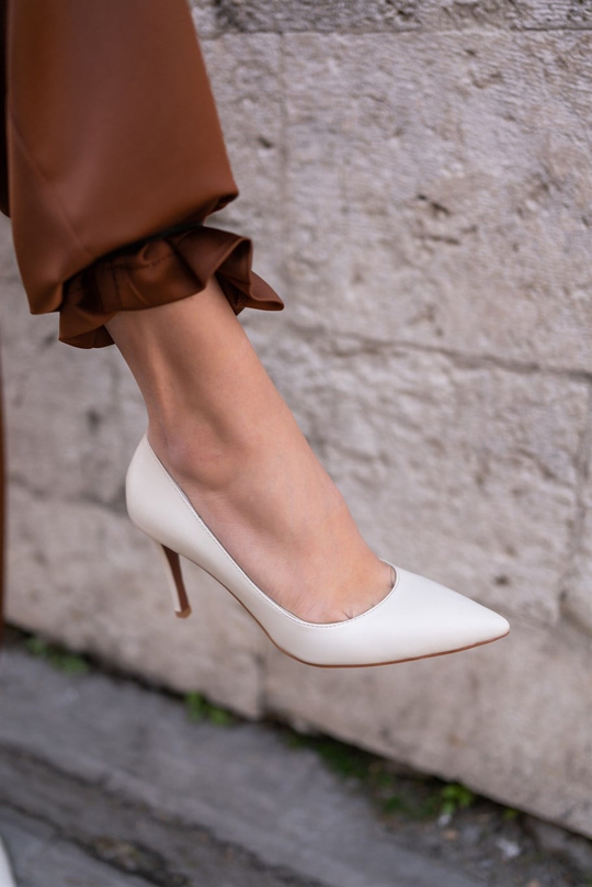 Pael Ekru Deri Hakiki Deri Kadın Stiletto