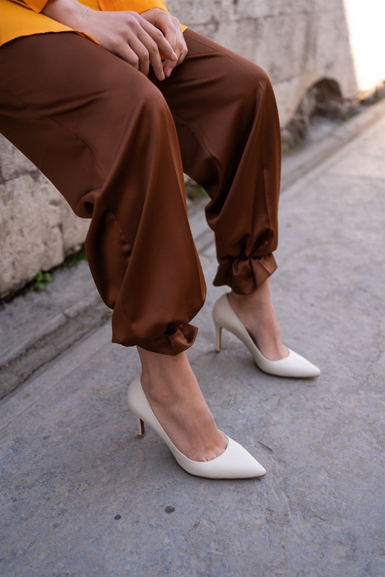 Pael Ekru Deri Hakiki Deri Kadın Stiletto