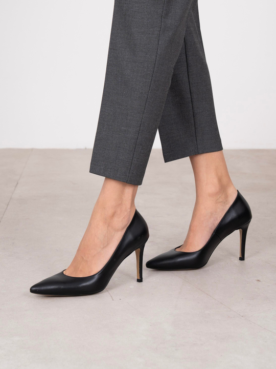 Pael Siyah Deri Hakiki Deri Kadın Stiletto