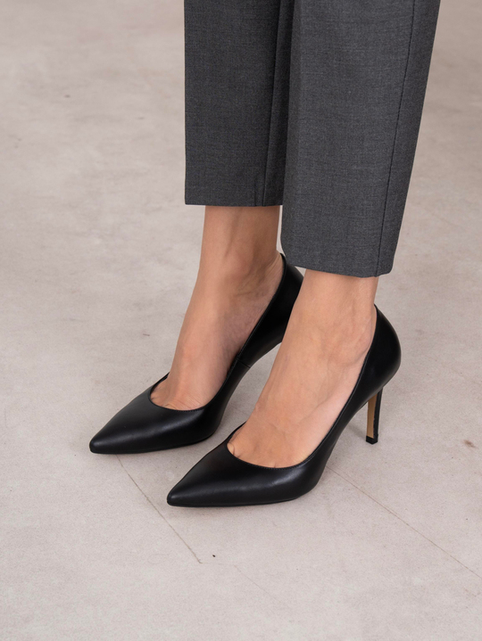 Pael Siyah Deri Hakiki Deri Kadın Stiletto