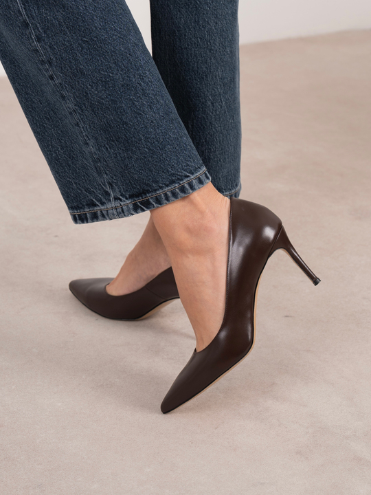 Paprica Kahve Deri Hakiki Deri Kadın Stiletto