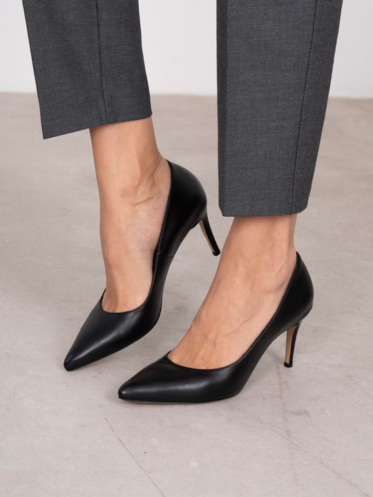 Paprica Siyah Deri Hakiki Deri Kadın Stiletto