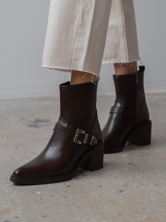 Pulina Kahve Deri Hakiki Deri Kadın Bot