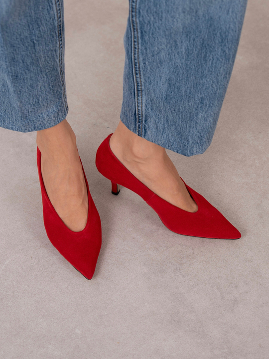Seth Kırmızı Süet Hakiki Deri Kadın Stiletto