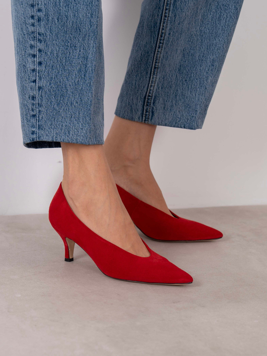 Seth Kırmızı Süet Hakiki Deri Kadın Stiletto