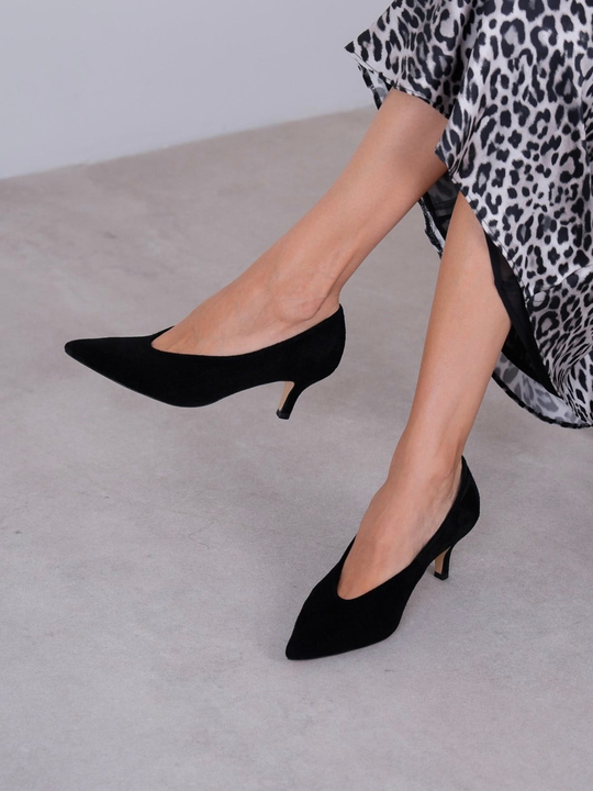 Seth Siyah Süet Hakiki Deri Kadın Stiletto