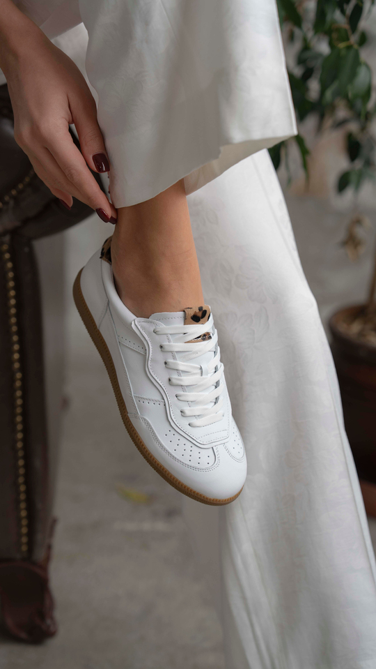 Solomon Beyaz-Leopar   Hakiki Deri Kadın   Spor Ayakkabı