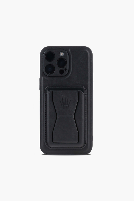 IPHONE 15 PRO MAX SİYAH STANDLI Manyetik KILIF + KARTLIK