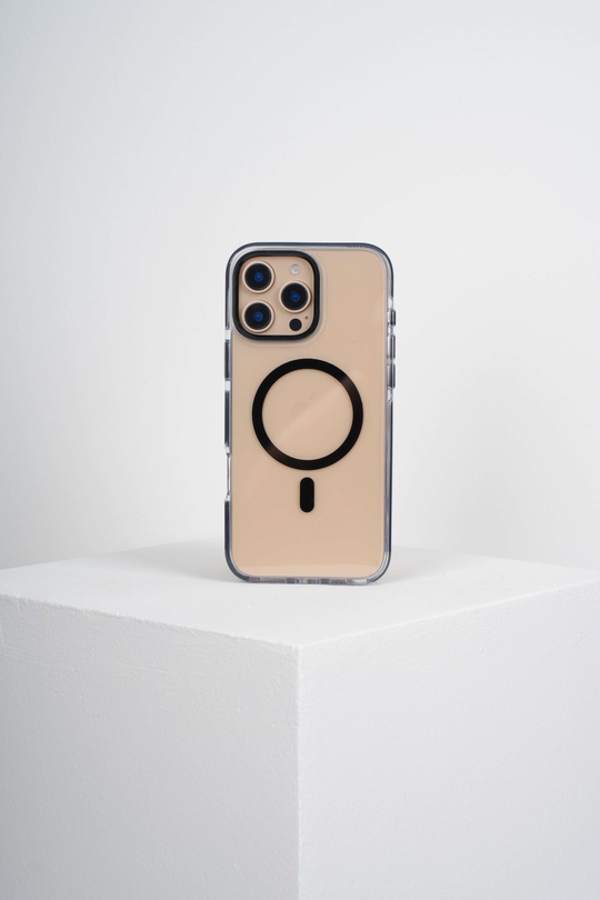 Silicone case Iphone 16 Pro Siyah Kılıf Manyetik Özellikli Şeffaf Sert Pc Embos Kılıf+Kamera Koruyucu+Kartlık