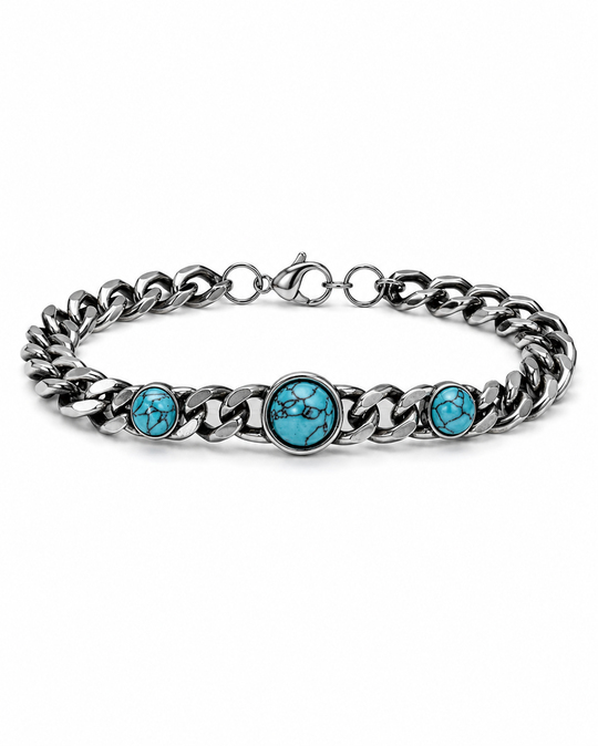 Beaded natural stone Silver Blue Çelik Bileklik 