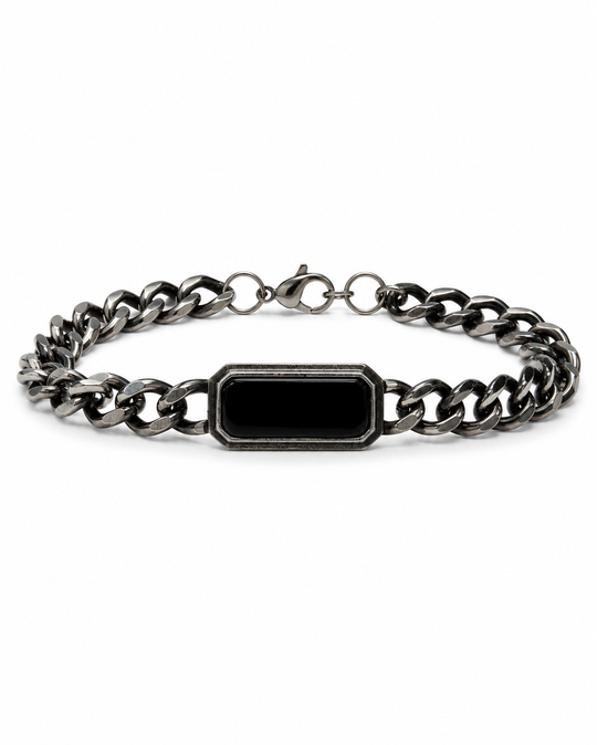 Dainty natural stone Silver Black Çelik Bileklik 
