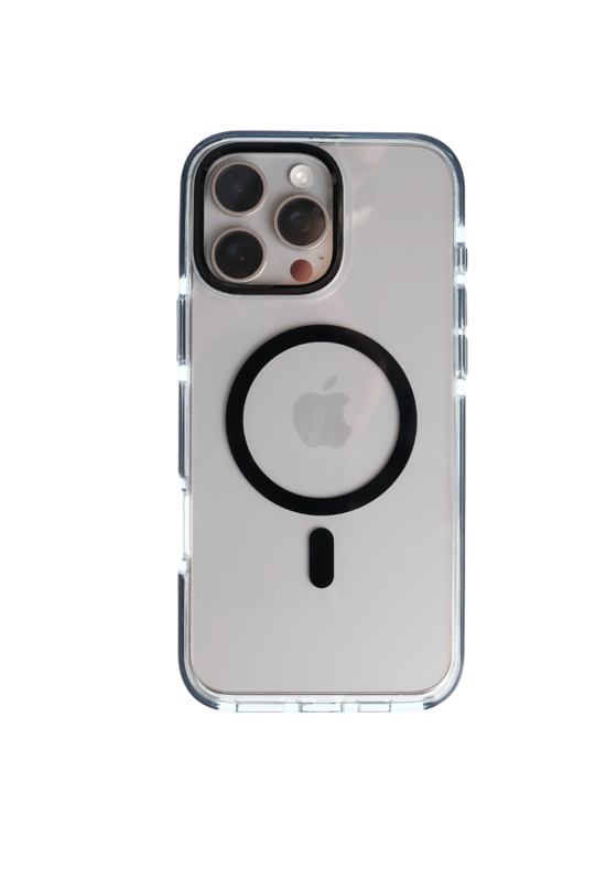 Silicone case Iphone 16 Pro Siyah Kılıf Manyetik Özellikli Şeffaf Sert Pc Embos Kılıf+Kamera Koruyucu+Kartlık