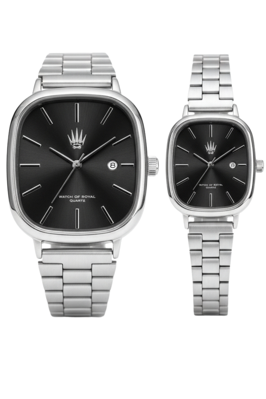 2li Set Çift Saati Classic Time Silver Black Kol Saati