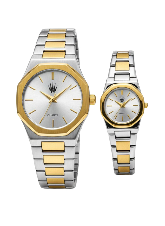  Çift Saati Dualis Silver Gold White Kol Saati
